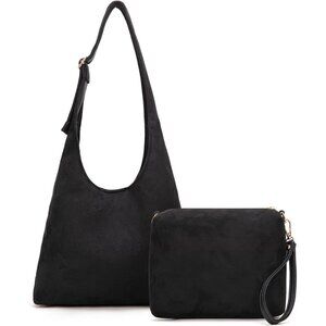 Women Suede Black Imported Vegan Leather Soft Foldable Shoulder Slouchy Bag